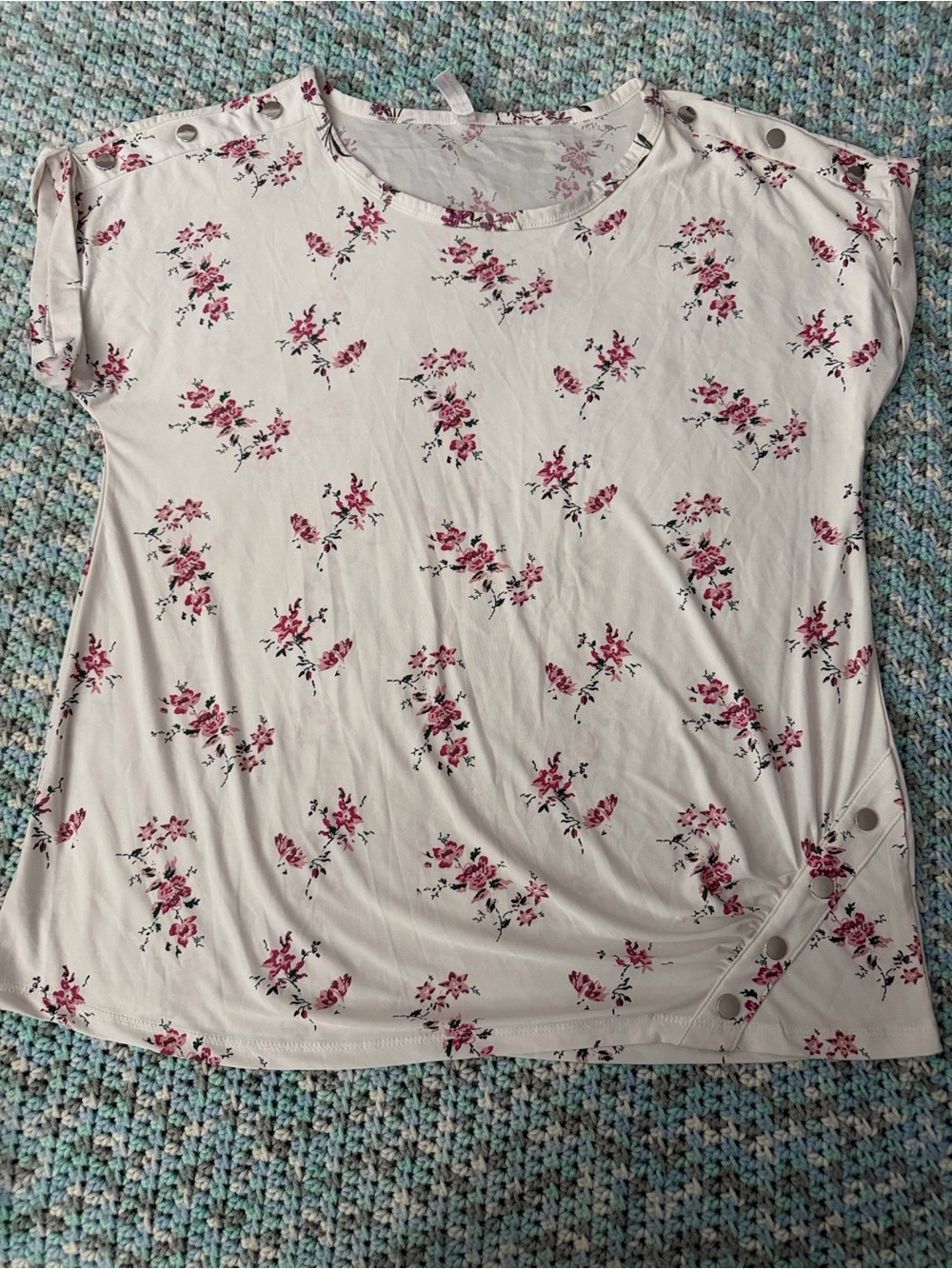2 Dye For Cream Floral Short Sleeve Top - Pink Rose Print